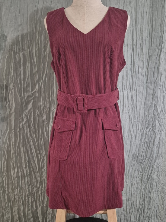 Kancy Kole Dresses & Skirts - Sleeveless Corduroy Belted Mini Dress in Burgundy